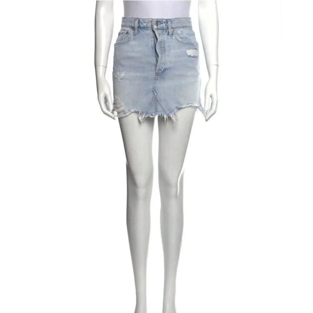 Agolde authentic A068 E773 solid light blue denim jean distressed mini skirt 23